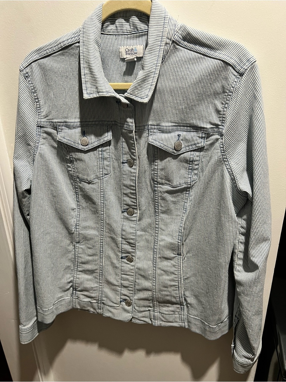 croft & barrow Light Blue and White Striped Denim Jacket